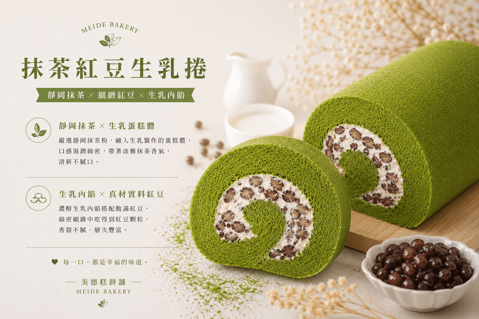 抹茶紅豆生乳捲