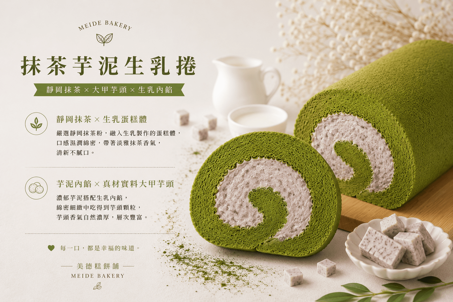 抹茶香芋生乳捲
