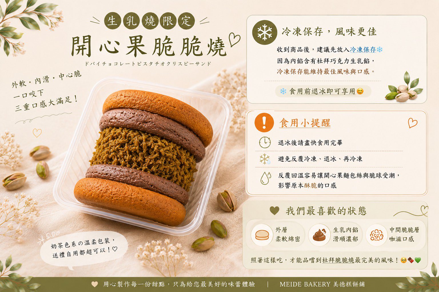 💚杜拜開心果脆脆燒4入/盒(統一6/23自取及宅配):圖片 4