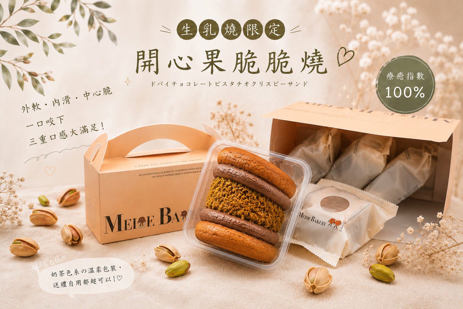 💚杜拜開心果脆脆燒4入/盒(統一6/23自取及宅配)