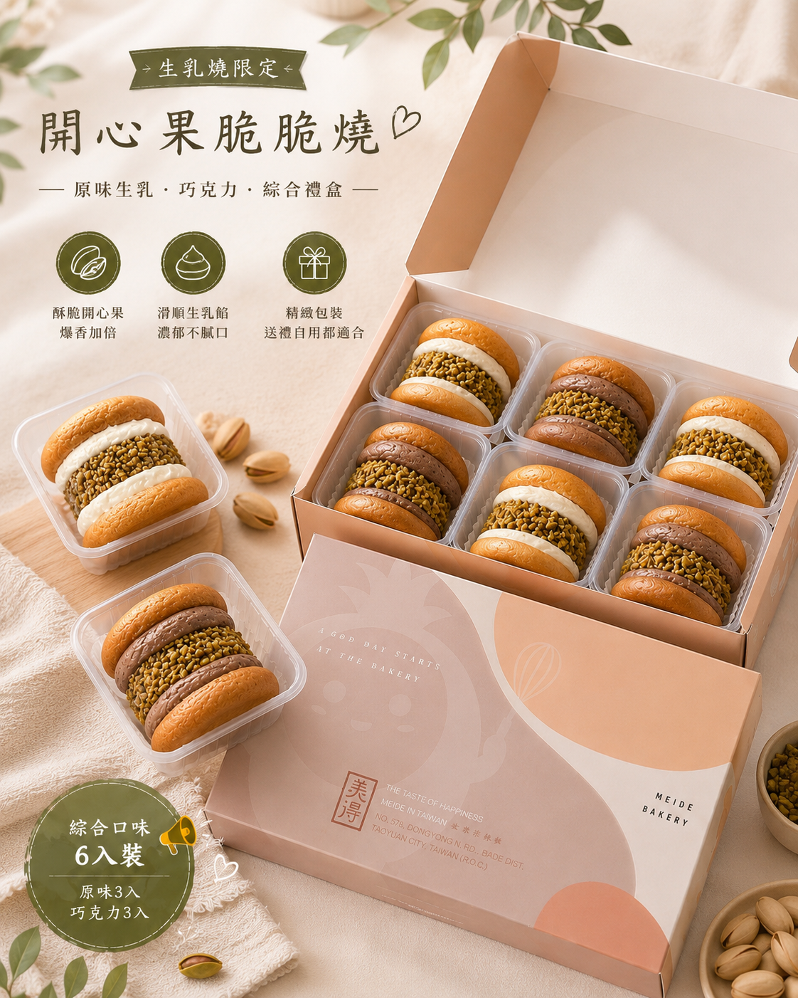 開心果脆脆燒6入/盒-綜合款(統一7/13自取及宅配)
