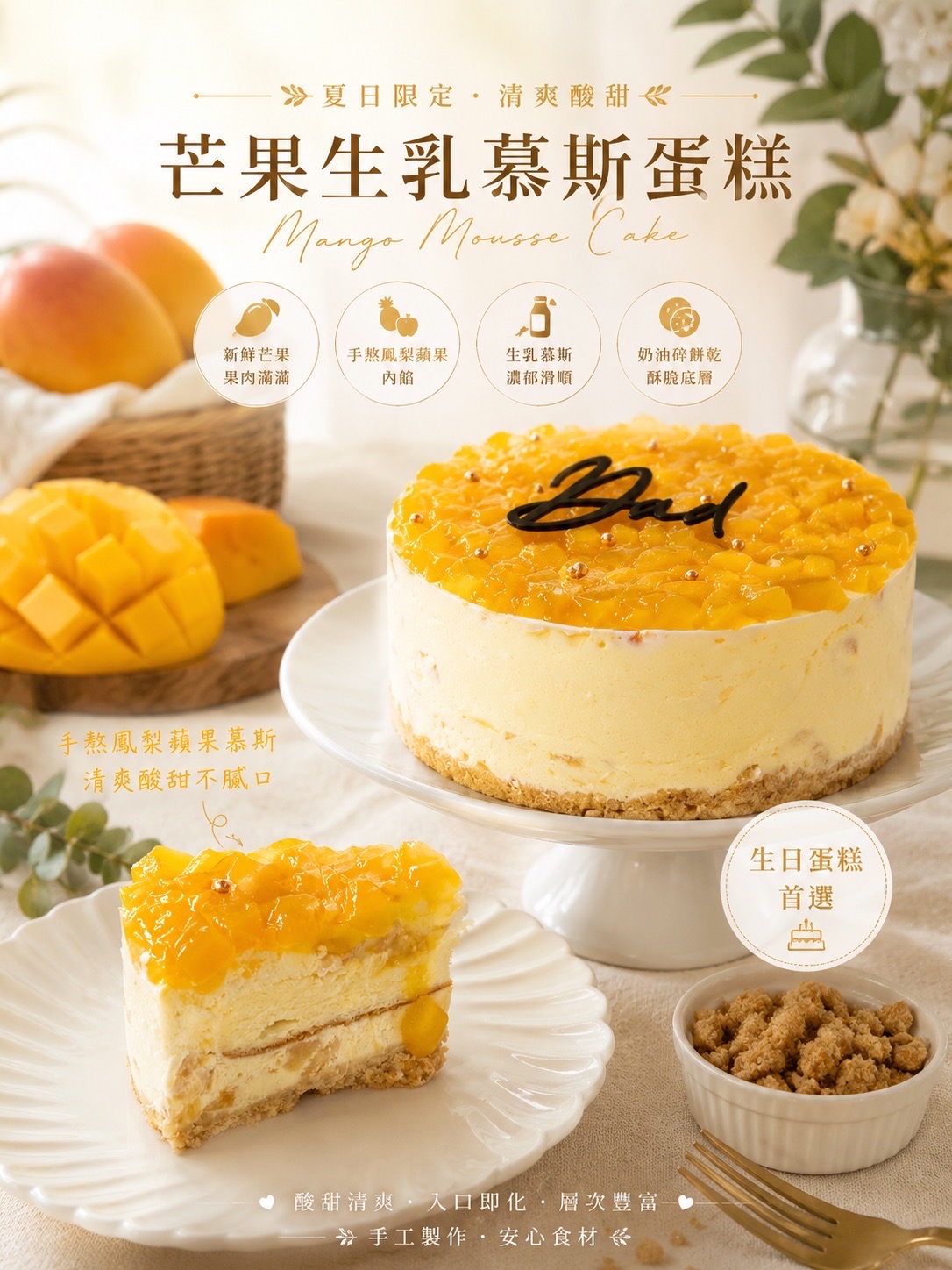 88父親節蛋糕-芒果生乳慕斯蛋糕