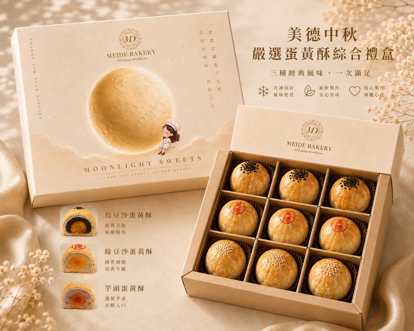 美德中秋嚴選蛋黃酥綜合禮盒(中秋預購8/24起安排宅配及自取)