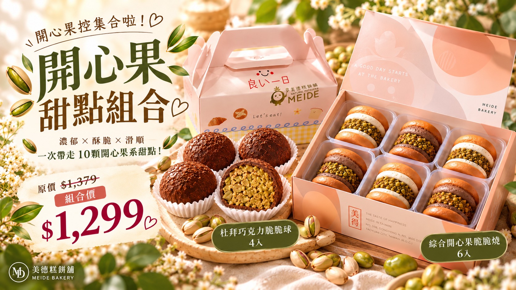 開心果雙重奏(🍫 杜拜開心果巧克力Q 球4入+開心果綜合脆脆燒6入)