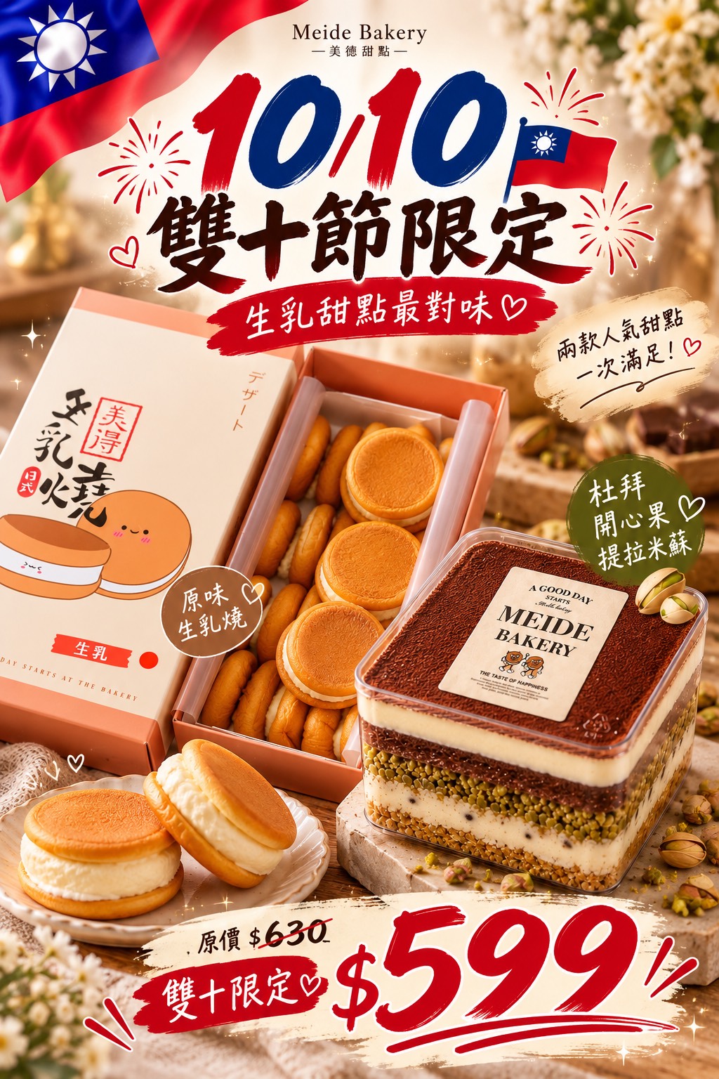 10/10 雙十限定|生乳燒 × 杜拜開心果提拉米蘇