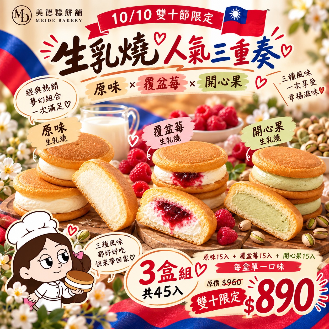 生乳燒・人氣三重奏|原味+覆盆莓+開心果